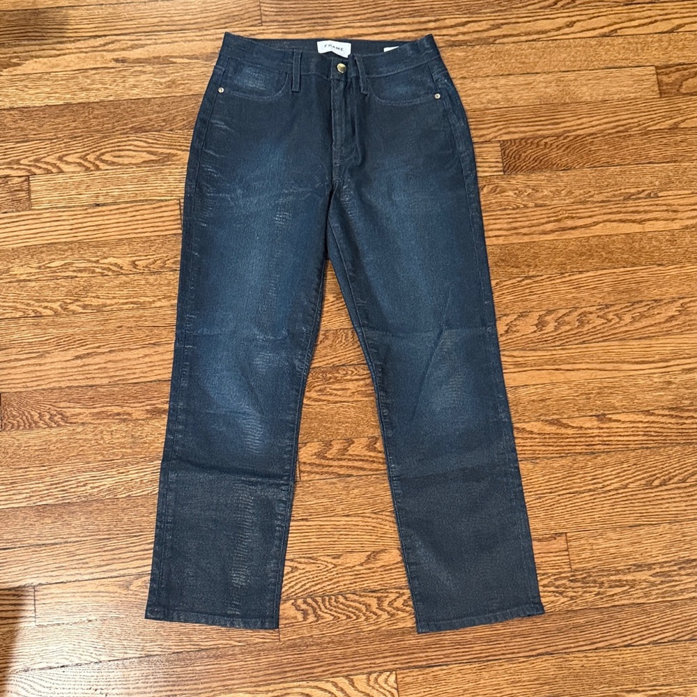 Frame Denim Le High Straight Coated Jeans in Deep Indigo